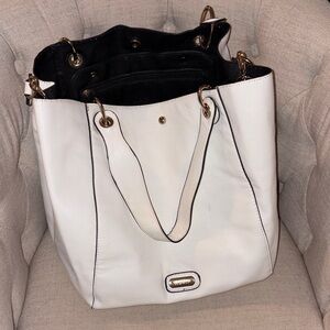 WD.NY White Tote Bag with Black Interior with Gold Accents